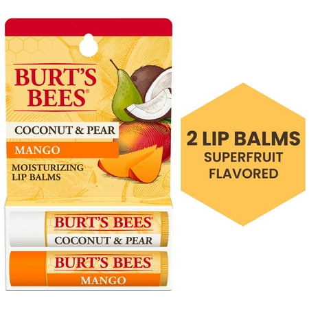 Burt's Bees Mango and Coconut and Pear Lip Balm Pack, Natural Origin Lip Care, 2 Tubes, 0.15 oz.