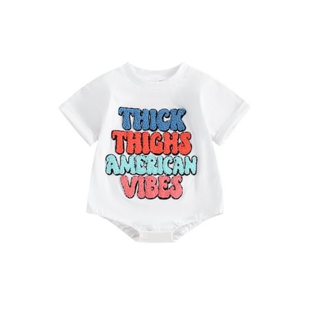 

Bagilaanoe 4th of July Newborn Baby Girl Rompers Letter Embroidery Short Sleeve Bodysuit 3M 6M 12M 18M Infant One Piece Short Jumpsuit for Independence Day
