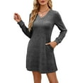 thumbnail image 2 of Women'S Knit Long Sleeve Sweater Dress Casual V Neck Tunic Dresses Fall Trendy Outfits Dark Gray XXL, 2 of 7