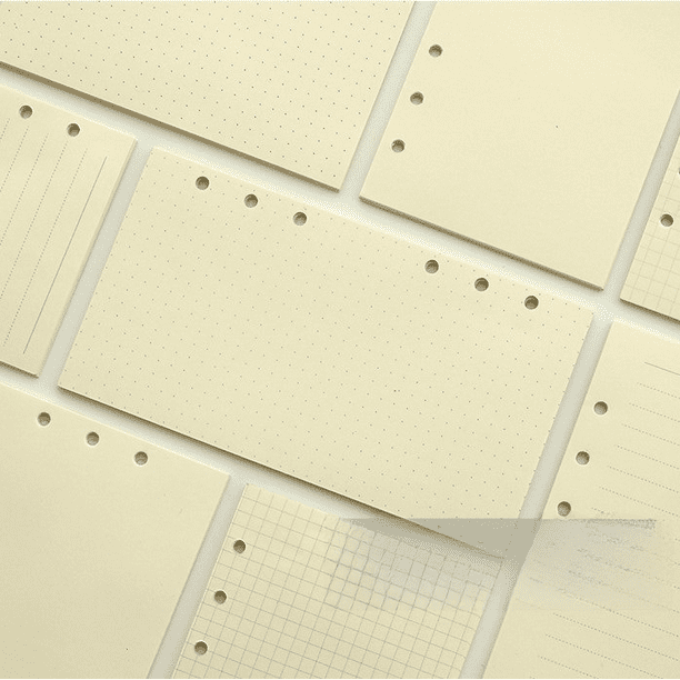 Reemplazo de núcleo de hojas sueltas de 6 agujeros, punto cuadrado, línea horizontal, página interior mixta en blanco, cuaderno de cuentas manual A5 A6, grosor del núcleo interno