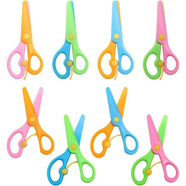 8 Pcs Children's Scissors School Scissors Round Tip Child Safety Scissors Paper Scissors with Plastic Blade for School Crafts DIY Scrapbooking