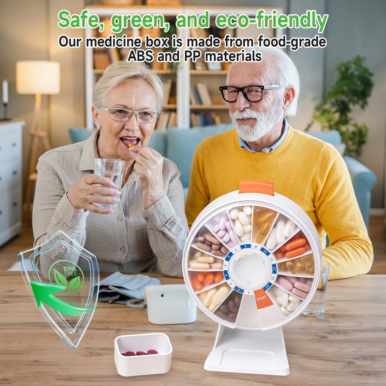 14 Day Pill Dispenser, Large Pill Organizer for Wall-Mounting or Standing Use, Daily Pill Box with Push Button Design, Weekly Pill Organizer for Vitamin and Medicines