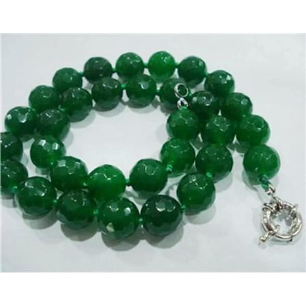 GKNET 10mm Faceted Green Emerald Gemstone Round Beads Necklace 18''