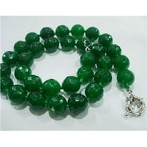 GKNET 10mm Faceted Green Emerald Gemstone Round Beads Necklace 18''