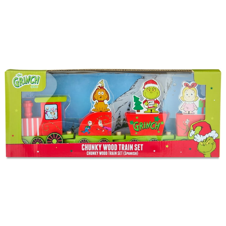 Grinch Wooden Train Set with Four Colorful Train Cars by Ruz for