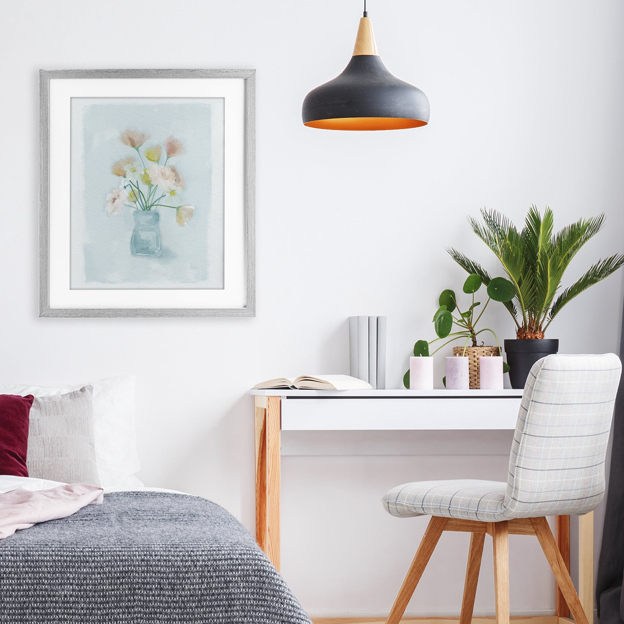 Stupell Industries Pretty Florals in Vase Gray Framed Print Under Glass, design by Leah Straatsma