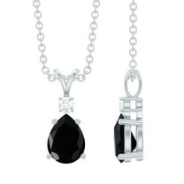 Rosec Jewels Teardrop Black Onyx Pendant with Diamond - Ready to Gift, 14K White Gold