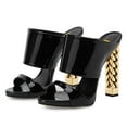 thumbnail image 3 of FSJ Women Open Toe Chain Chunky High Heel Sandals Double Strap Slip on Mules Sexy Prom Evening Dressy Shoes Size 10.5 Black, 3 of 5