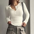 thumbnail image 1 of Camiseta Camisa básica de medio botón, Top estilo Sexy para mujer, Top informal con cuello en V, ropa de calle Kuymtek Blanco T S para Mujer, 1 of 5