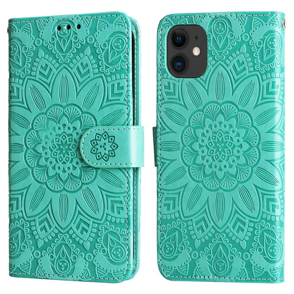 TECH CIRCLE iPhone 11 case, Embossed PU Premium Leather Wallet Card Cash Slots Magnetic Flip Kickstand Shockproof Cover for iPhone 11 6.1 inch,Green