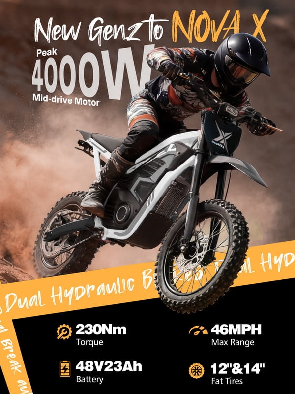 ESKUTE NOVAX Electric Dirt Bike for Adults/Teens, 4000W 46MPH Fast Electric Motorcycle, 48V 22.8Ah Long Range Battery, Full Suspension, Hydraulic Brakes, White, UL2849