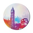 thumbnail image 1 of London Mouse Pad for Computers, Historical Big Ben and Bus Bell Clock Tower UK Europe Street Landmark, Round Non-Slip Thick Rubber Modern Gaming Mousepad, 8" Round, Purple Red Yellow, by Ambesonne, 1 of 2