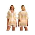thumbnail image 3 of FOCUSNORM Women Pajamas Set 2 Pieces Loungewear Suits Stripe Contrast Color Button Crochet Knit Tops and Shorts Lounge Sets, 3 of 9