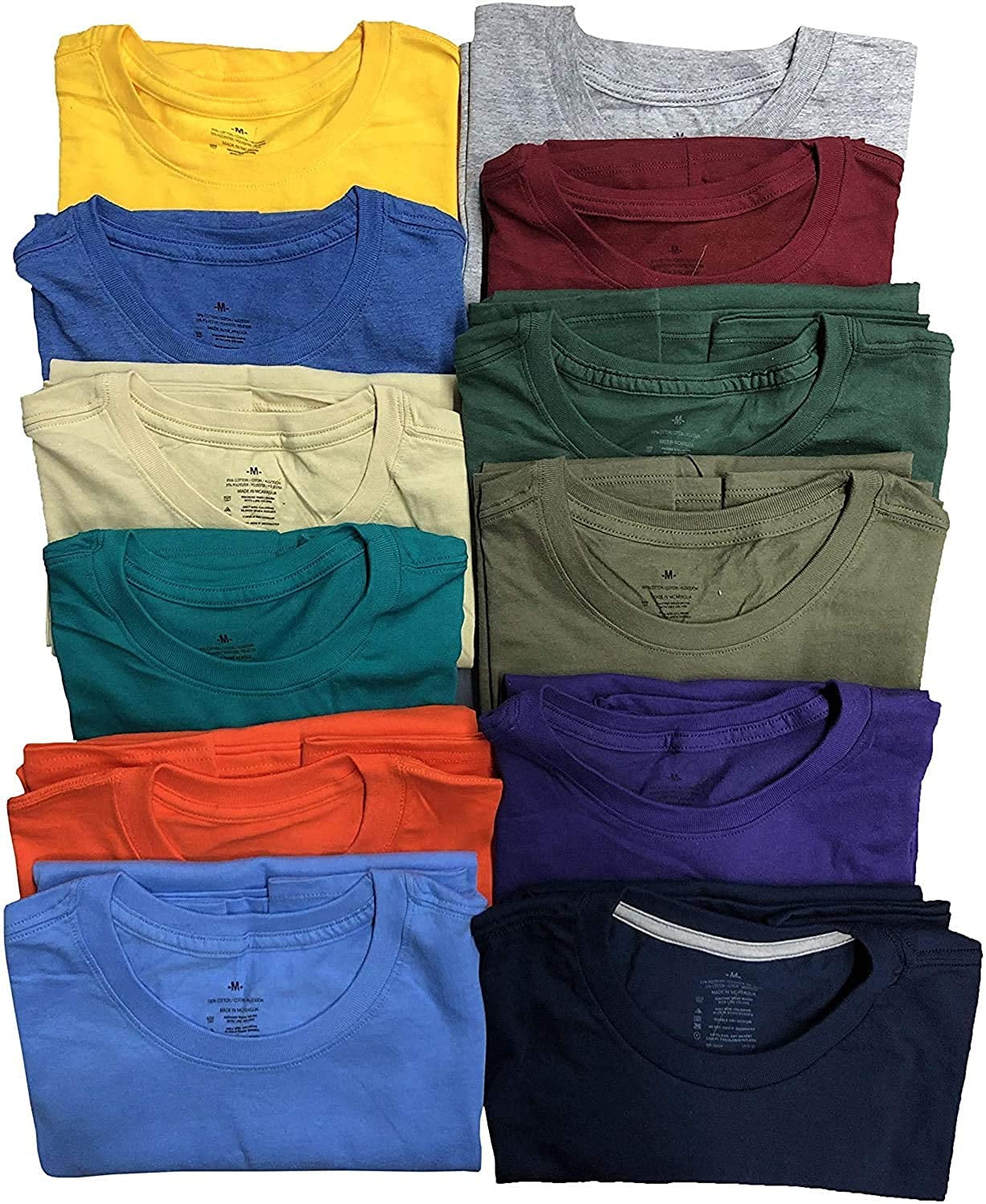12 Pack Plus Size Men's Cotton T-Shirt Bulk Big & Tall Short Sleeve Lightweight Premium Fitted Classic Tees, Size 3X-Large