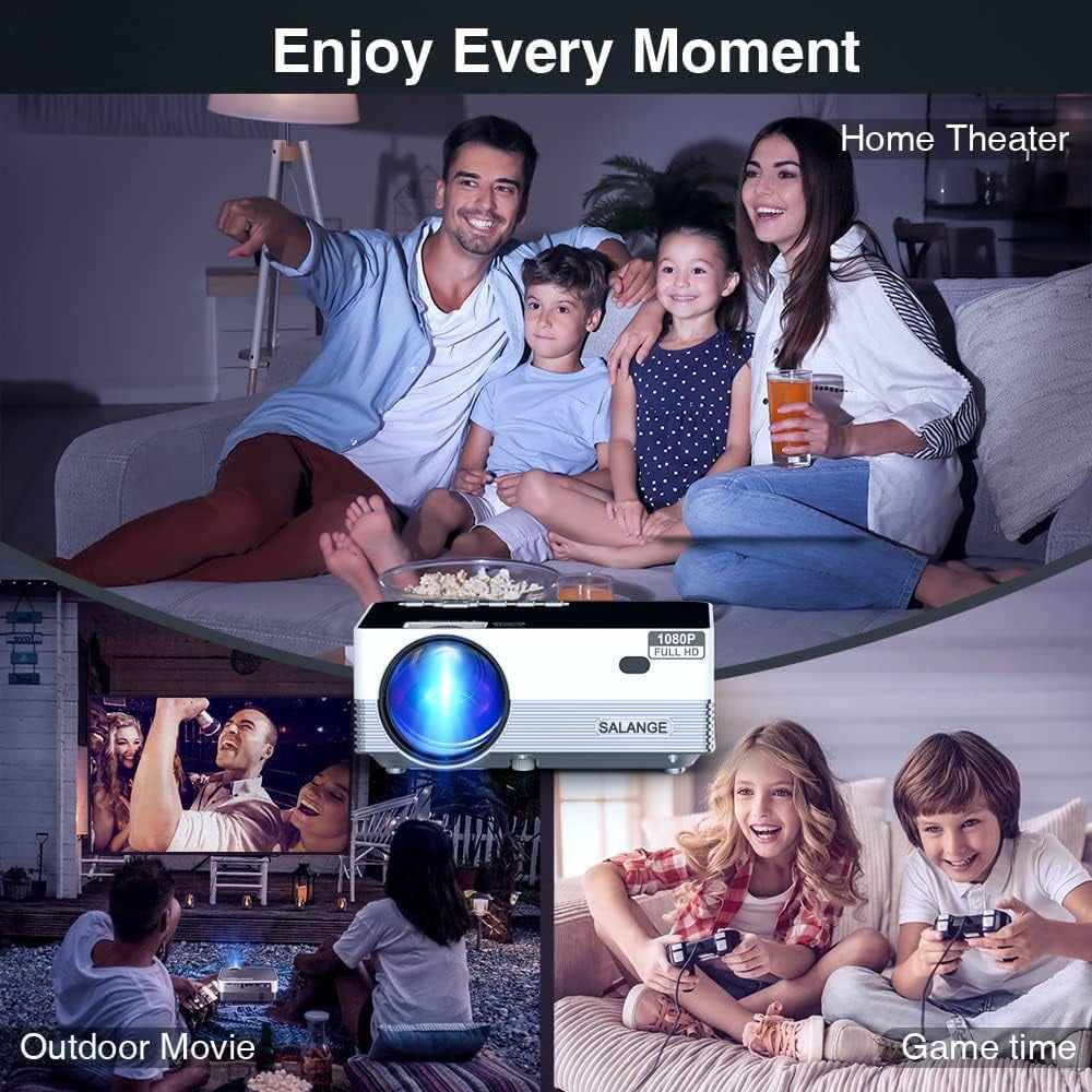 Salange LCD Display Native 1080p Smart Projector with WiFi and Bluetooth, Auto Keystone, with Speaker, Official Dolby Audio Supported, HDR Support for Outdoor Movies Home Theater
