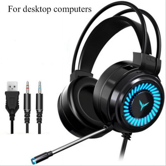 Gaming Headset for 7.1 , PC Headset w/Surround Sound, Noise Canceling Over Ear Headphones with Mic & LED Light