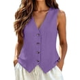 thumbnail image 4 of Womens Vest Top - Cotton Linen Shirts Summer 2026 Button Down Tank Tops Business Casual Boho Sleeveless Blouses, 4 of 7