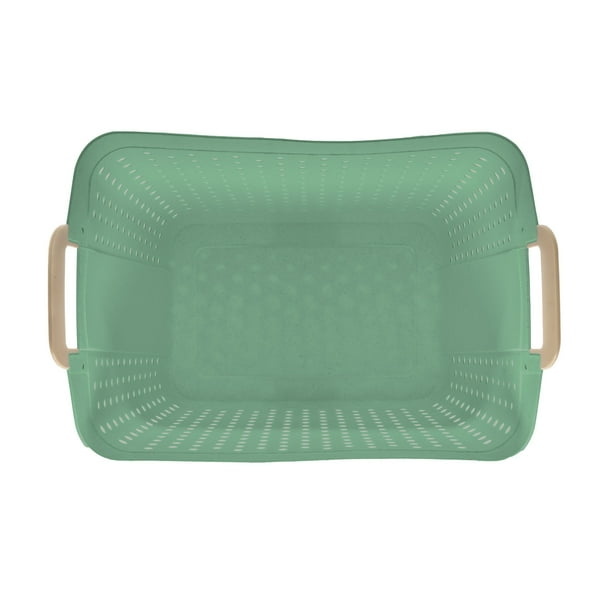 Mainstays Plastic Rectangle Laundry Basket, Sage Green, 2 Bushel
