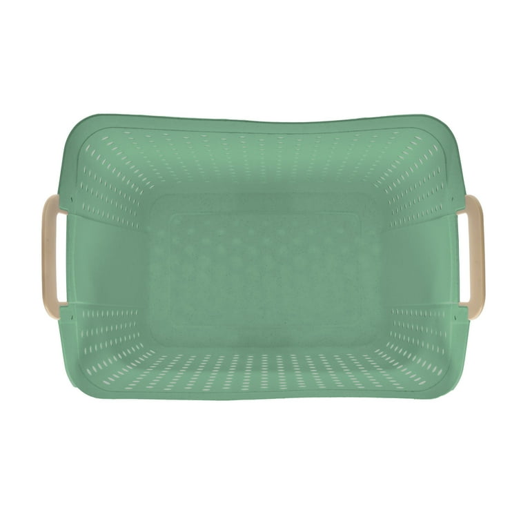 Mainstays Plastic Rectangle Laundry Basket, Sage Green, 2 Bushel
