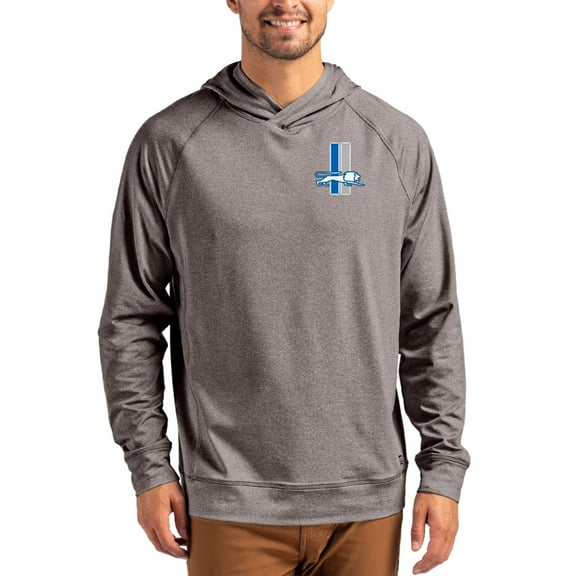 Men's Cutter & Buck Heather Gray Detroit Lions Adapt Historic Knit Recycled Raglan Pullover Hoodie