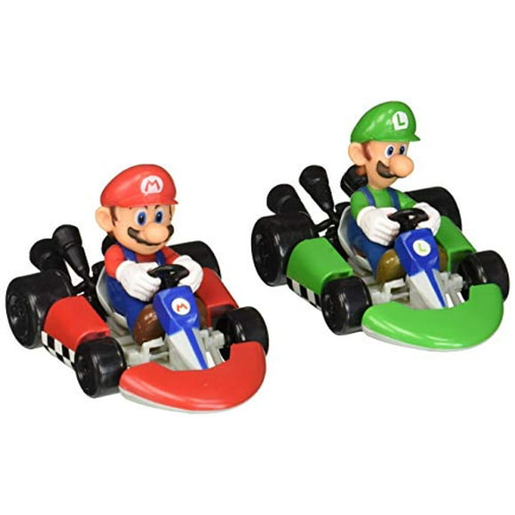 DecoSetÂ® Super Mario Kart Cake Topper, 2-Pc Cake Topper with Race Car Toppers & Checkered Flag Decoration, Collectible Cars for Hours of Fun After the Party