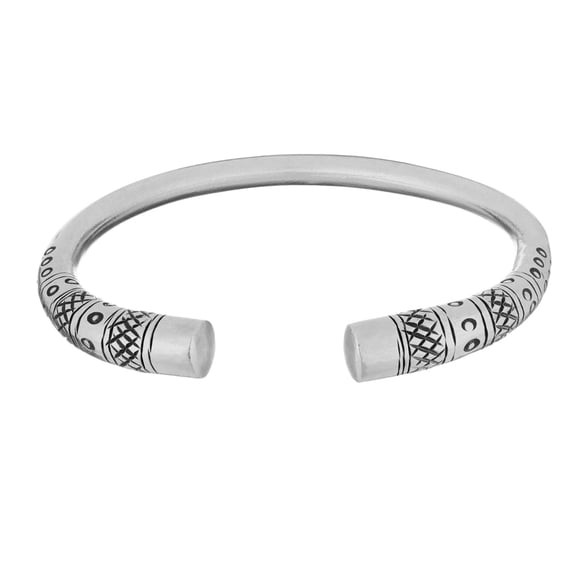 81stgeneration Women's 999 Pure Silver Karen Hill Tribe Chunky Detailed Adjustable Bangle Bracelet