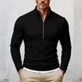 thumbnail image 1 of Ceisia Men's Slim Fit Half-Zip Stand-Up Collar Rib Knit Sweater with Contrast Hem Black XL Gifts, 1 of 8