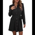 thumbnail image 2 of Vestido Camisero de Larga con Botones para Mujer, Informal, Holgado, con Cintura Ajustable y de . Negro XL, 2 of 10