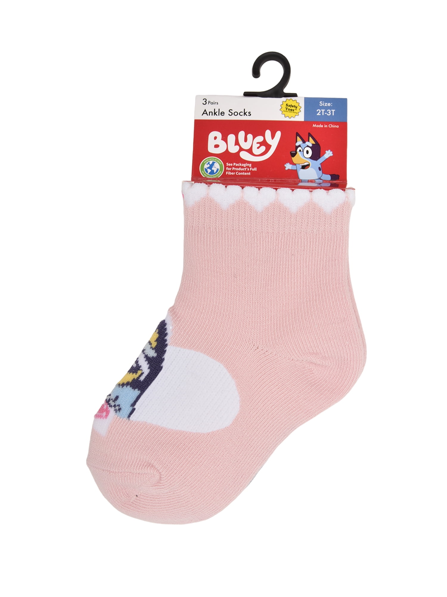 Bluey Unisex Toddler Ankle Valentines Socks, 3-pack, Sizes 12M-5T