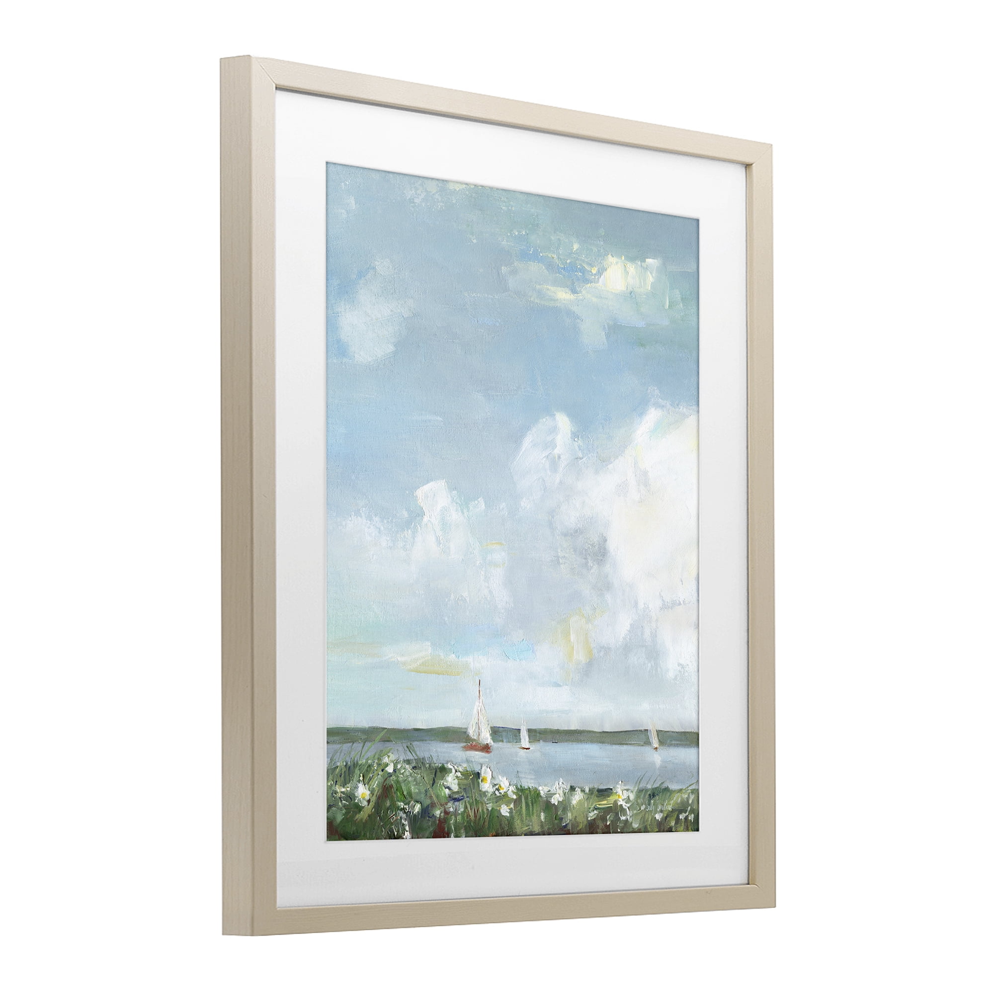 Stupell Industries Seaside Sailing Under Clouds Birch Framed Print Under Glass, design by Sally Swatland
