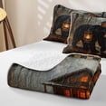 thumbnail image 4 of Castle Fairy Vintage Oil Painting Black Bear Bed Spread Queen for Teens,Rustic Log Cabin Forest Queen Coverlet Set,Brown Black Yellow, 4 of 7