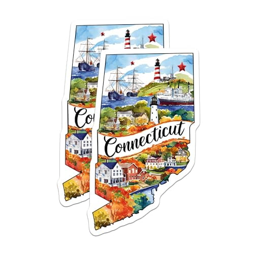 (2 Pack) Connecticut State Souvenir Magnets - Travel Collectible - Map Landmarks Decor - 5" On Longest Side - for Cars, Fridges, Toolboxes - Made in USA - MAG6283