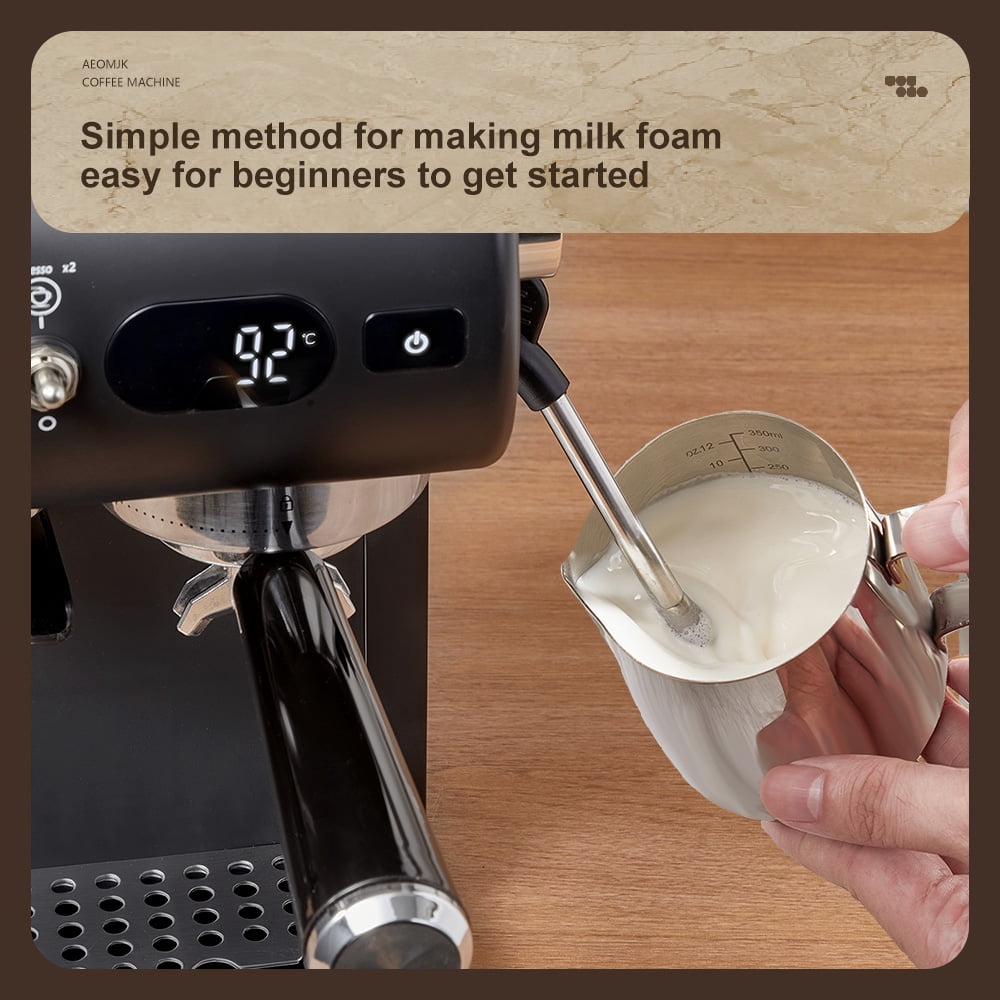 AEOMJK espresso machine with built-in grinder, capable of making both cold and hot coffee, retro design with lever switch, 20BAR pressure for extraction, steam wand for frothing milk, 1.8L removable