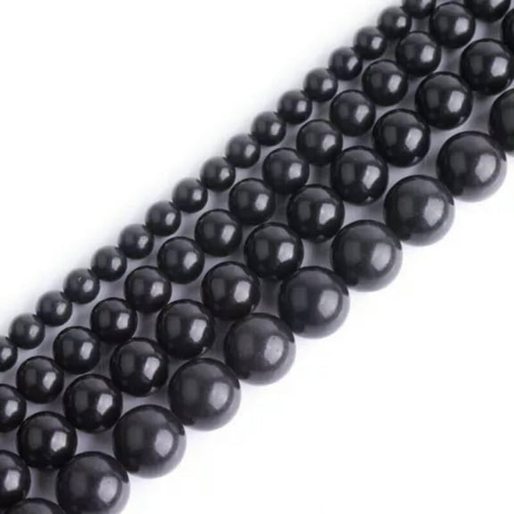 K-KED AAA Natural Black Russian Shungite Stone Round Beads Strand 15" 4mm 6mm 8mm 10mm-10 mm