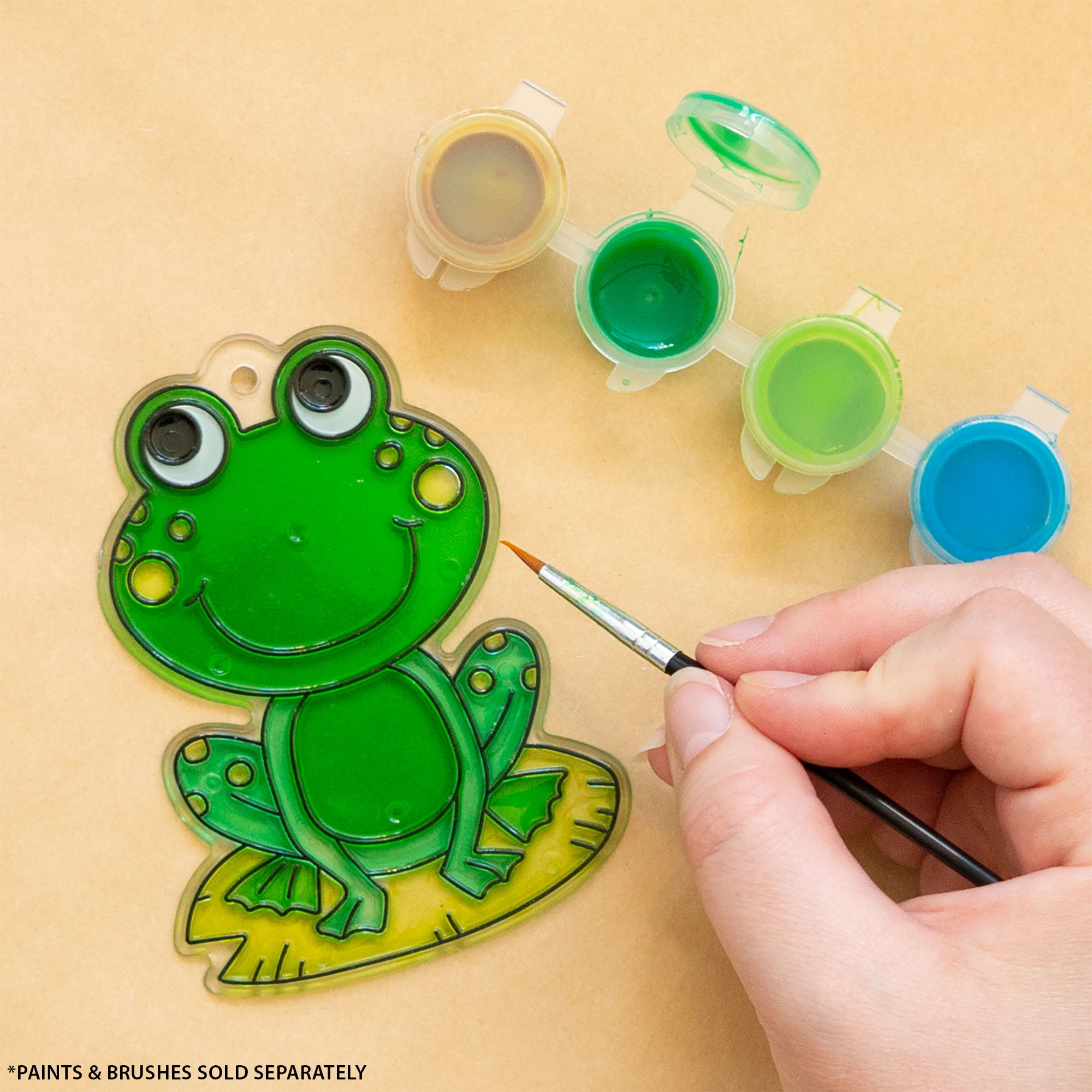 Hello Hobby Ready-to-Paint Frog Sun Catcher, Plastic Sun Catcher with Black Outlines, 2.95 in. x 4 in. x 0.15 in.