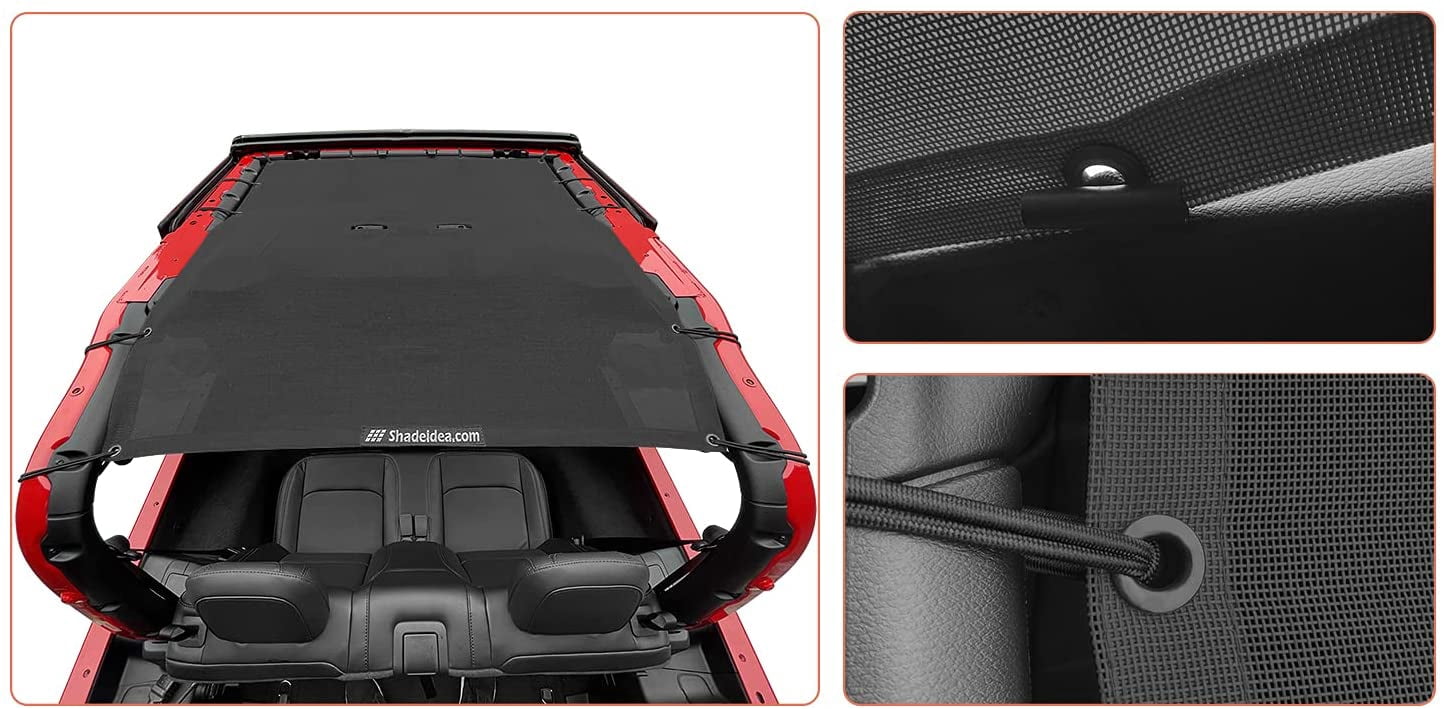 Shadeidea Jeep Wrangler Sunshade JL (2018-Current) 2 Door Sun Shade Front and Rear - Black Mesh Screen Top Cover UV Blocker with Grab Bag - 10 Years Warranty