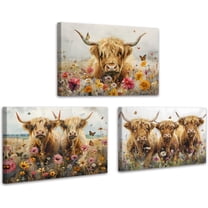 Funny Animal Wall Art Set Highland Cow Baby Canvas PrintDollars Painting Picture Money Abstract Wall Decor for Living Room Bedroom Kitchen Office Wall Decoration（Only canvas）