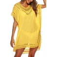 thumbnail image 3 of Swimsuit Cover Ups for Women, V Neck Hollow Out Swim Coverup Crochet Chiffon Summer Beach Cover Up Dress, 3 of 6