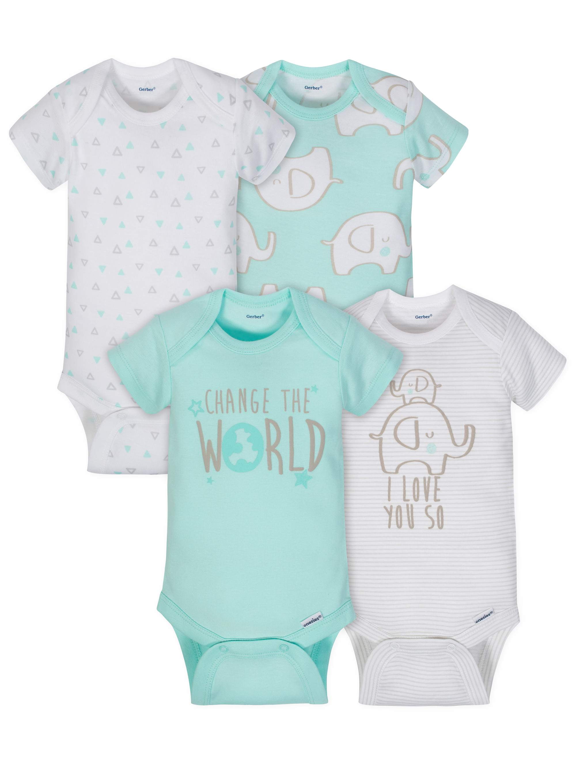 Gerber Short Sleeve Onesies Bodysuits, 4pk (Baby Boys or Baby Girls Unisex)