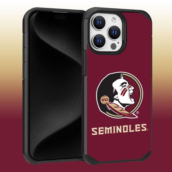 Apple iPhone 15 Pro Max (6.7) - Licensed NCAA of Florida State University Seminoles Logo on Red Textured Dual Layer Case