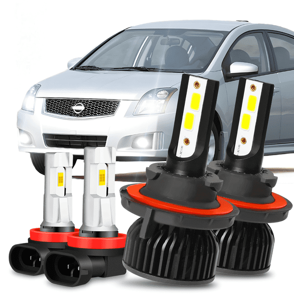 Combo LED Headlight Fog Light Bulbs Kit White for 2004-2012 Nissan Sentra 2005 2006 2007 2008 2009 2010 2011 4pcs