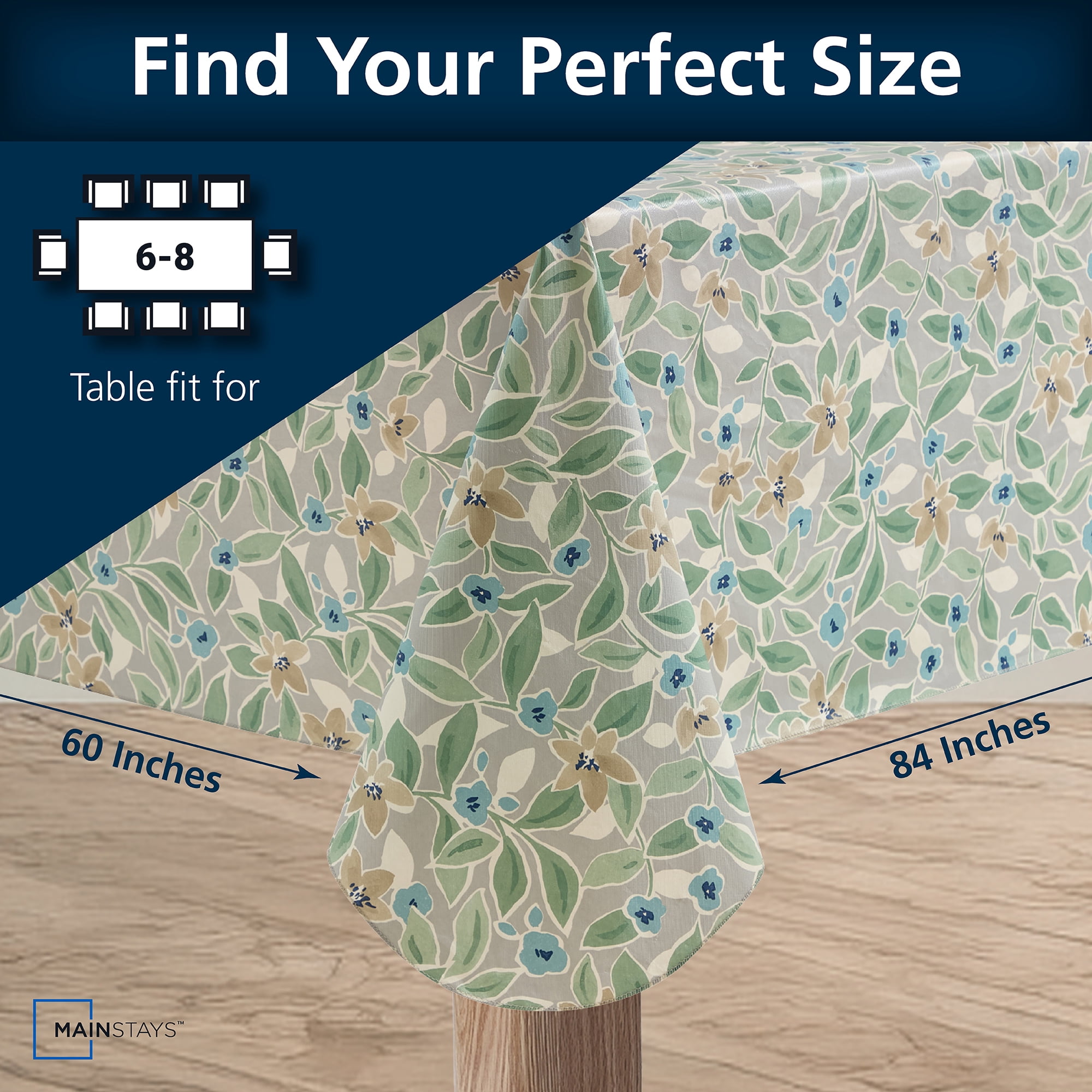 Mainstays PEVA Floral Tablecloth, Indoor & Outdoor Table Decoration 60" x 84" Grey Floral