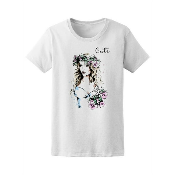 Beautiful Young Woman In Wreath T-Shirt Women -Image by Shutterstock, Female x-Large