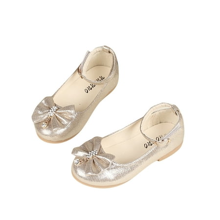 

Colisha Girls Dress Shoes Comfort Flats Ankle Strap Mary Jane Dance Cute Princess Shoe Bowknot Gold 1Y