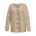 thumbnail image 4 of Hueook Dressy Tops for Women Casual Lounge Knit Cardigan Sweater Women'S Striped Zipper Hooded Long-Sleeved Hooded Sweatshirt with Pockets Khaki 3X, 4 of 4