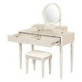 thumbnail image 3 of MODERNLUXE Vanity Desk with Round Mirror,Makeup Vanity Desk with 4 Drawers, Height-Adjustable and Stool, Small Vanity Table for Bedroom,Champagne, 3 of 7