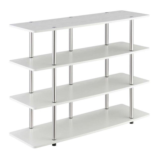 Pemberly Row Modern / Contemporary Four-Tier TV Stand in White Wood