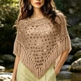 thumbnail image 2 of UTSJKR Women’s Crochet Knit Poncho Shawl, Sequin Decor Triangle Fringe Hem Cape, Lightweight Pullover Wrap for Beach Party and Daily Vacation Wear Khaki M, 2 of 5