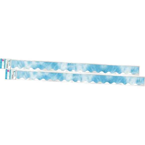 Barker Creek Double-Sided Scalloped Border 2-Pack, Blue Tie-Dye, Decorate Galore with 78' of Scalloped Border, Coordinating Designs Printed On Both Sides for Twice The Value, 2.25" x 78' (4329)
