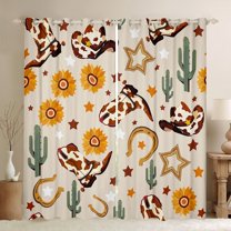 Manfei Western Cowgirl Boot Blackout Curtains Set of 2 (52x84 Each), Rustic Sunflower Cactus Window Curtains, Cartoon Brown Stars Curtains and Drapes, Living Room Curtains Decor